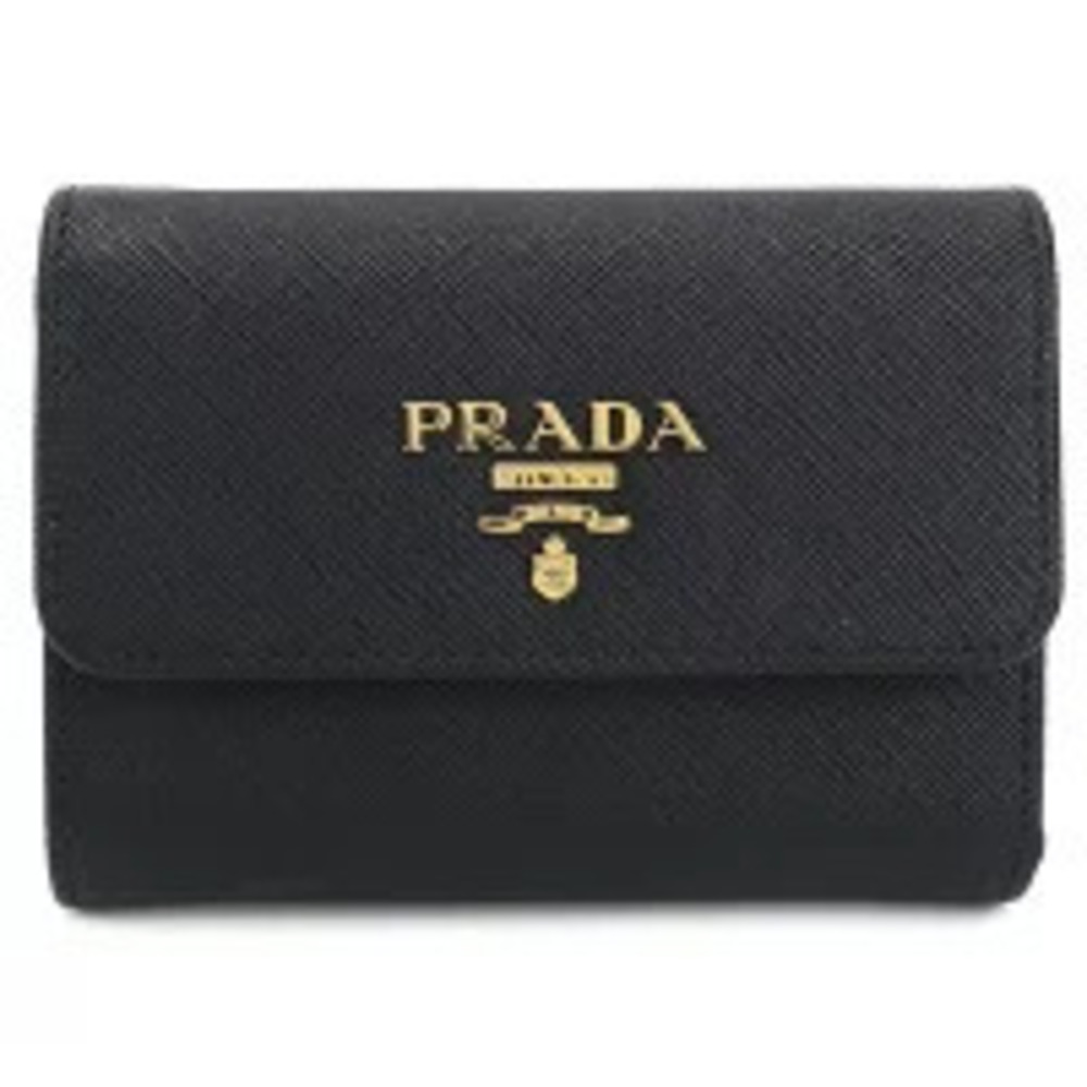 Prada Tri fold Wallet Compact Saffiano Multicolor Black